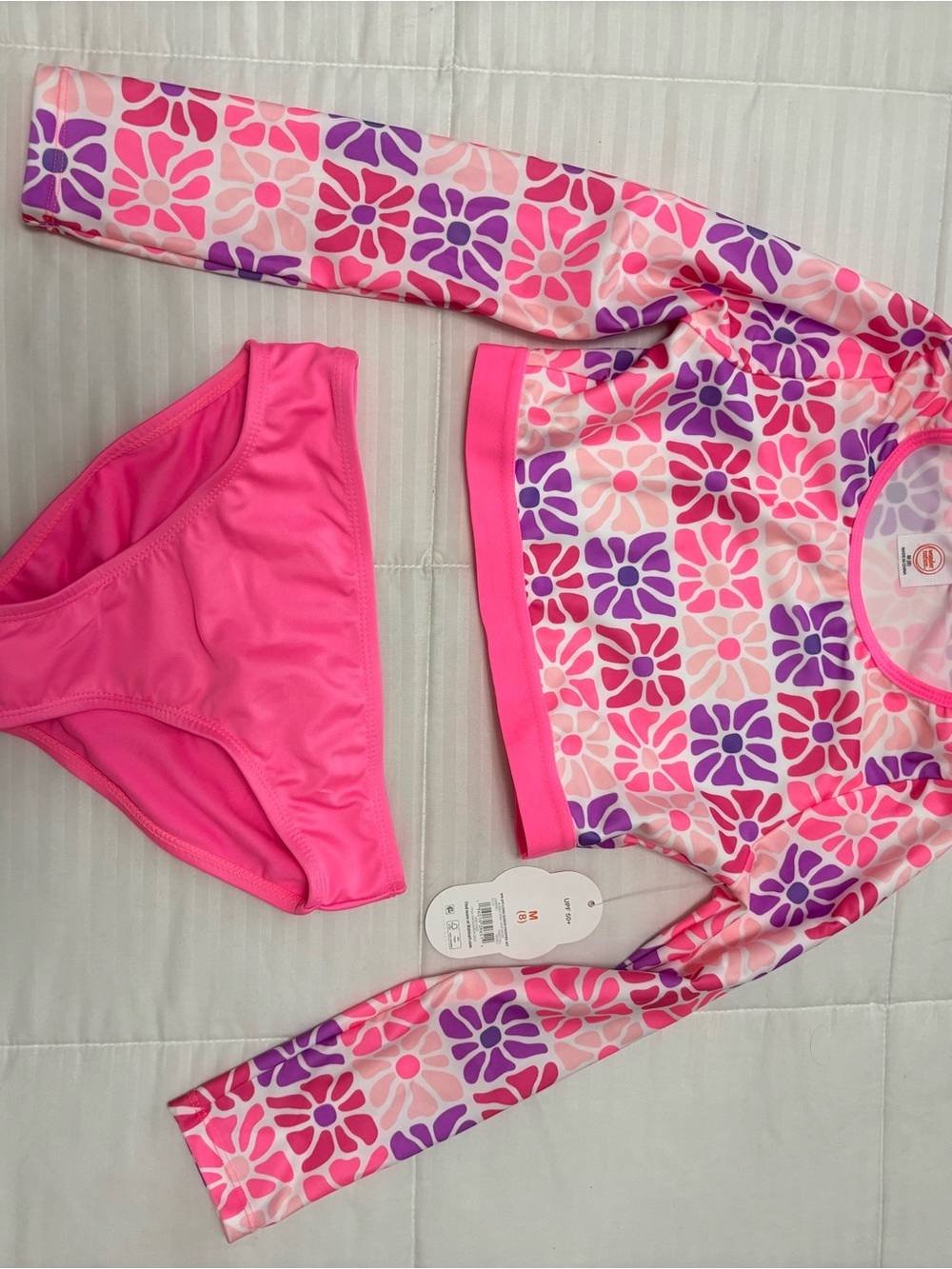 wonder nation Pink & Purple Floral Rash Guard Bikini Set